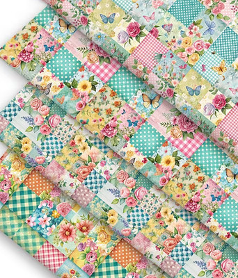 4x 45,72*55,88 cm bunter Landhausstil Paket Stoffpaket Patchwork Blumen-Punkte