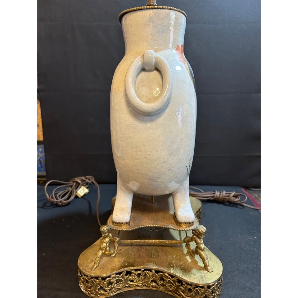 "Par de lámparas antiguas de porcelana JARRÓN ALMOHADA 31"" T de A. Lebarque" Foto 4 de 4