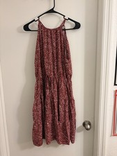 Red Floral Halter-Neck Women's Dress with Elastic Waist