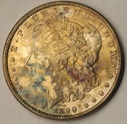 1890  Morgan Silver Dollar UNC BU Toning Rainbow Choice Bu