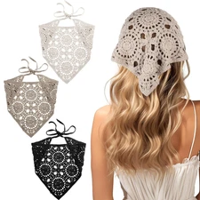 3 Pcs Crochet Bandanas Headbands, Crochet Headband Knitted Triangle Head Hair Sc