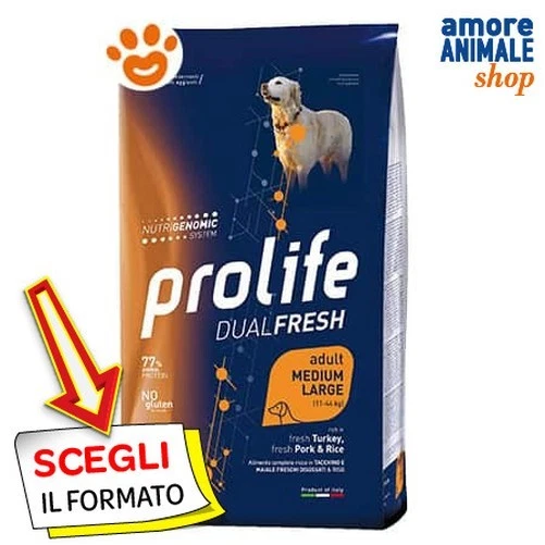 Prolife Dog DualFresh Adulte Moyen Grand Dinde, Porc Et Riz Chiens 12 Kg - Photo 1/1