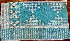 Indian Handmade Kantha Quilt Vtg Bedspread Throw Cotton Blanket Twin Boho 86x50"