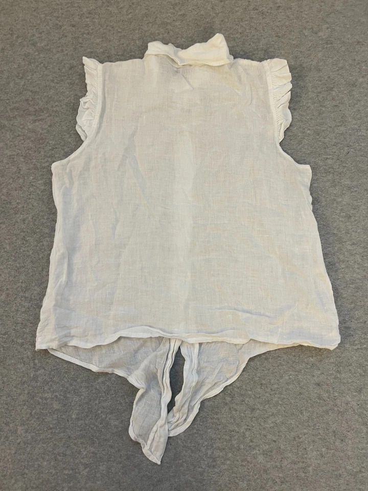 Женский белый льняной топ Milio Milano XS блузка без рукавов с оборками на пуговицах - Изображение 2 из 4