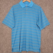 PGA Tour Polo Shirt Mens Large Blue Striped Performance Golf Short Sleeve Top