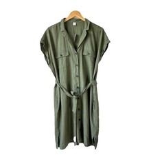 Old Navy Linen Shirt Dress Large Olive Green Button Front Tie Belt NWT Fast Ship