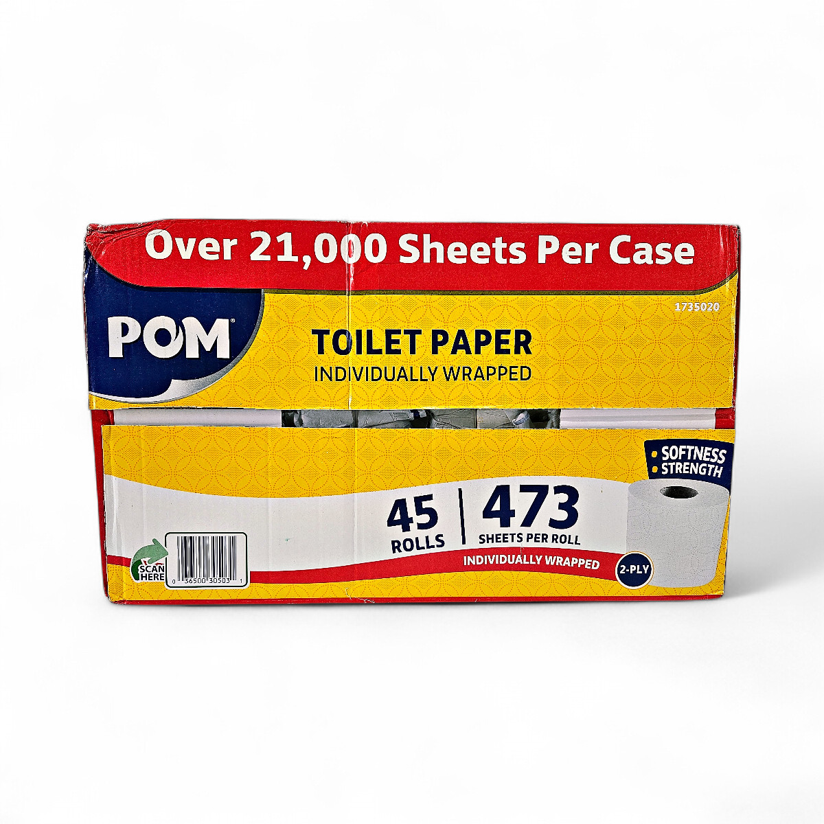 POM 2-Ply Toilet Paper Rolls Individually Wrapped Bathroom Tissue - 45 Count