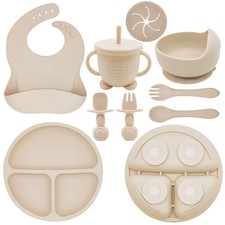 Munlinder Silicone Baby Feeding Set Led Weaning Supplies Large, Beige
