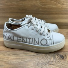 Valentino By Mario Valentino Womens 7.5 Dalia Logo Leather Platform Sneaker Bone