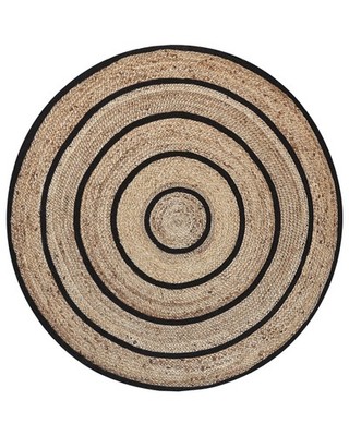 Runder Teppich aus Baumwolle Jute Spirale beige/schwarz  140 cm Boho Stil Bukse