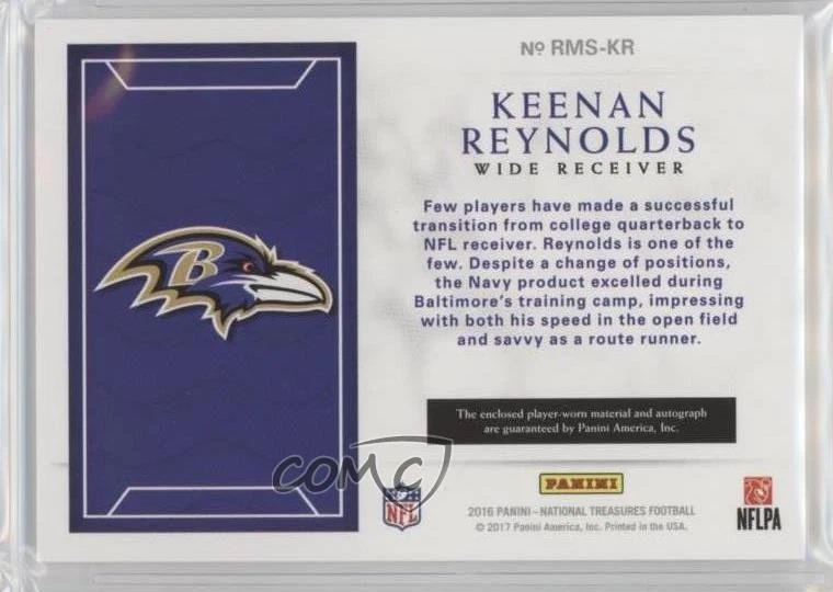 2016 Panini National Treasures /99 Keenan Reynolds #RMS-KR Auto RC - Image 2 of 2