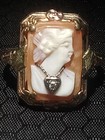 Gold Tone Rectangle White Cameo Ring Bezel Setting Portrait Design — photo 1