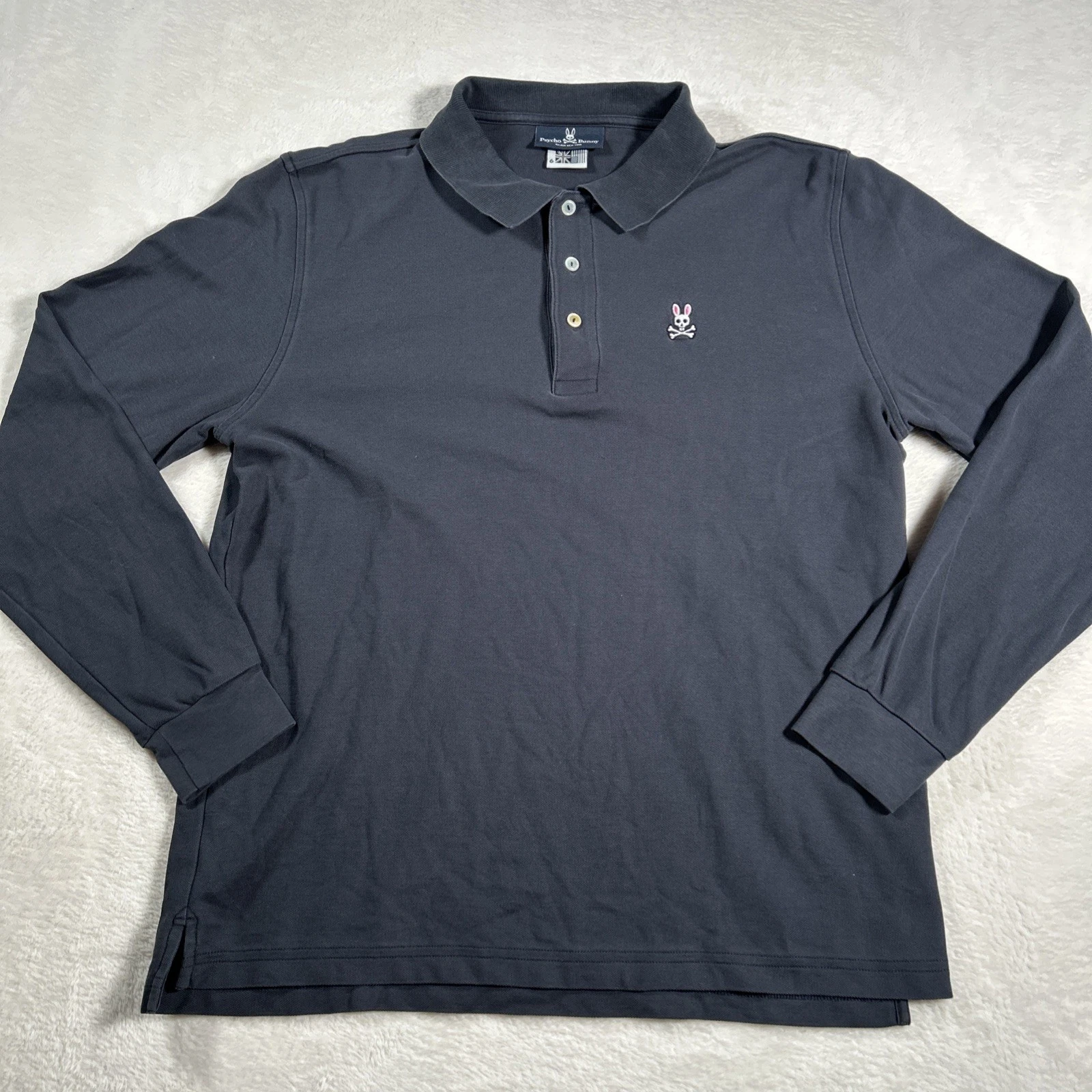 Psycho Bunny Shirt Adult 6 Large Navy Polo Shirt Logo Long Sleeve Pima Cotton