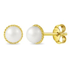 14k Gold Braided Edge Freshwater Cultured Pearl Kids / Preteen / Teen Earrings