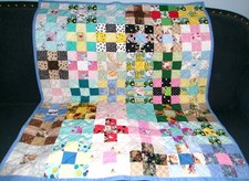 Handmade Patchwork Baby Boy's Crib Quilt, 42 Squares of 9 Pieces, 43" x 49"