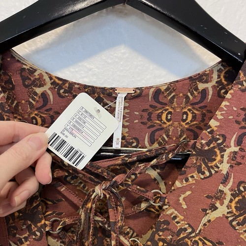 Free People NWT Medium Top Lace Up Long Sleeve Brown M - Picture 10 of 11