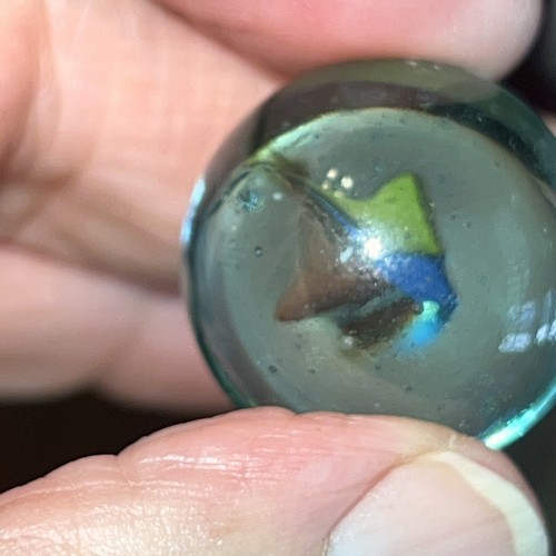 Vintage Marble Cats Eye Large Shooter .98” Red Green Orange B3 - Picture 6 of 9