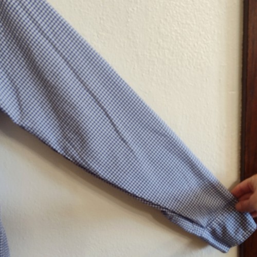Vintage LL Bean Cotton Button Up Shirt Long Sleeve Blue White Gingham Check Sz L - Picture 5 of 6