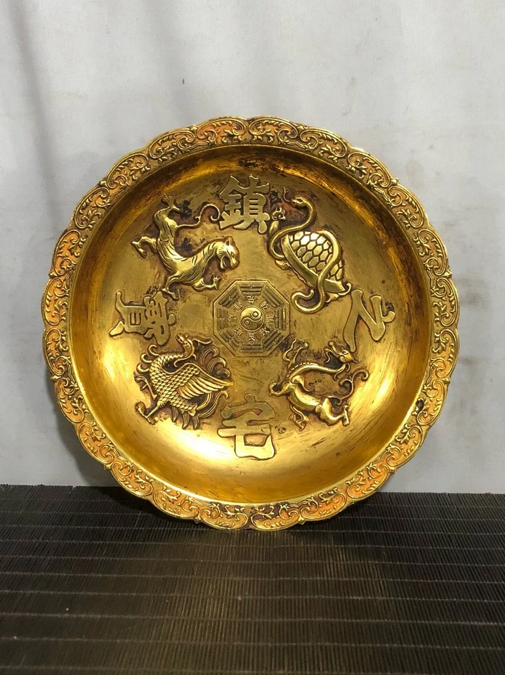 домашний декор бронзовая позолоченная скульптура фэншуй четыре мифических существа тарелка удачи - Изображение 2 из 4