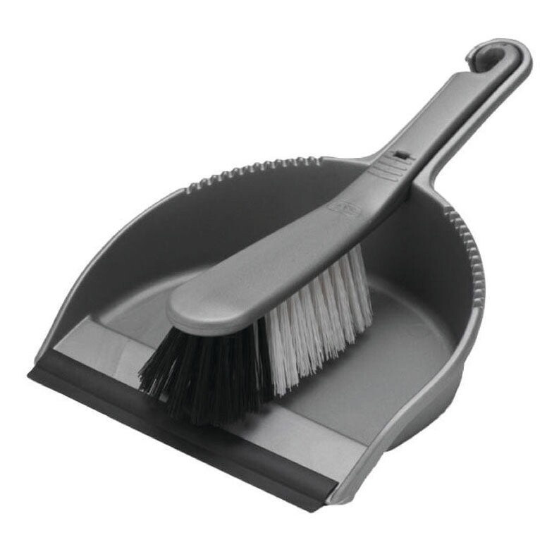 Addis Dustpan & Soft Nylon Brush Bristles Cleaning Set with Rubber Lip - Silver