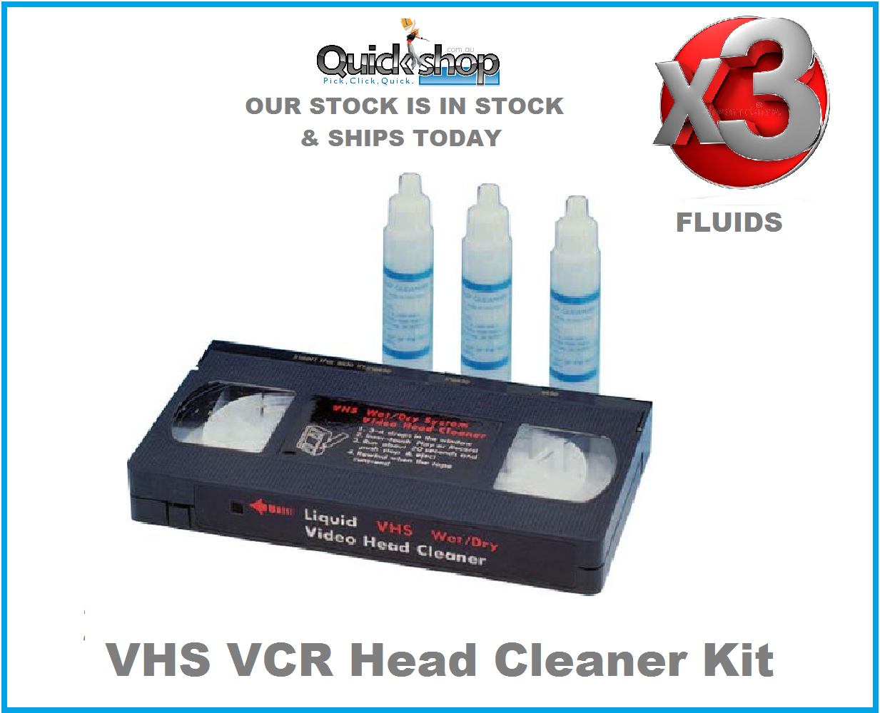 2 x Pack VHS VCR Head Cleaner Kit for Video Tape Cassette + 3 x