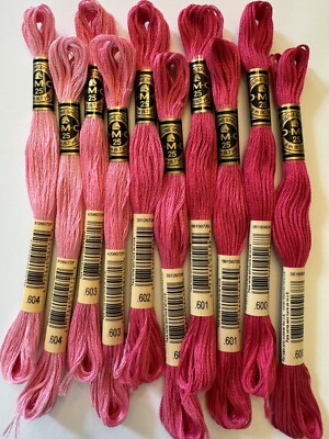 DMC Brand Stranded  Cotton Embroidery Floss Lot of 10 Skeins Cranberry Shades