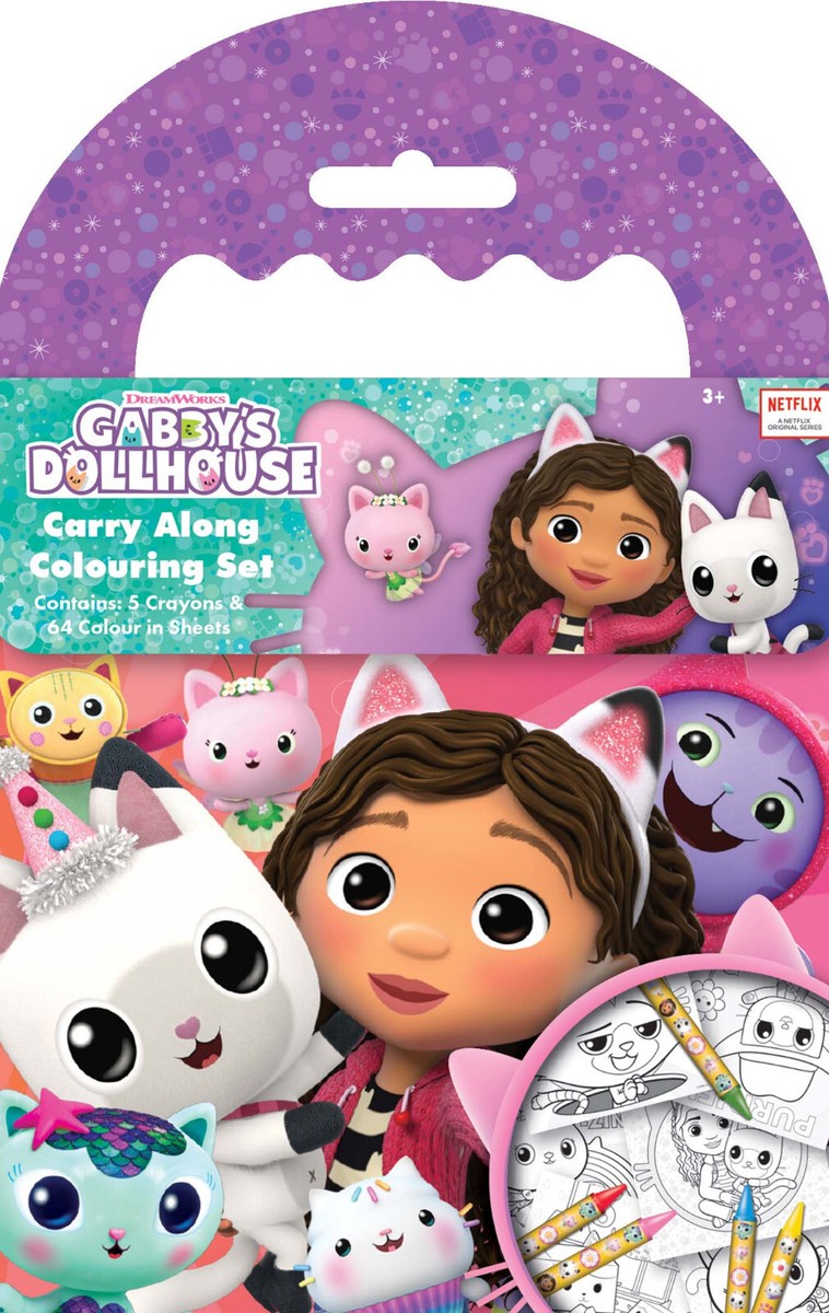 Gabbys Dollhouse Colouring Set Carry Along Kids Crayons Travel