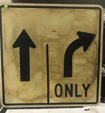 LEFT LANE STRAIGHT RIGHT LANE MUST TURN TRAFFIC ROAD STREET SIGN 30"X30"