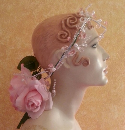 Grecian Garden Goddess Ethereal Pink & White Beaded Wreath Halo Bridal Headpiece - 第 1/10 張圖片