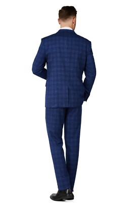 Men's Suit Pants Vest Soft Royal Blue Checker 3Pcs Slim Fit Notched lapel  1502 | eBay
