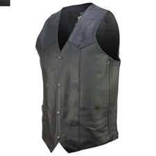 Men's Motorcycle vest Genuine Leather vest Club Style Biker Vest with Gun Pocket