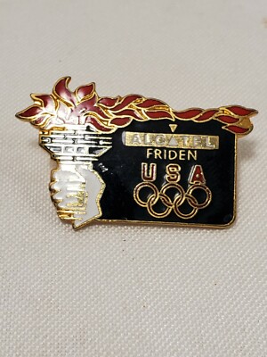 Olympic Pin 1988 Calgary & Seoul Games USA Team Sponso Friden-Alcatel-Torch