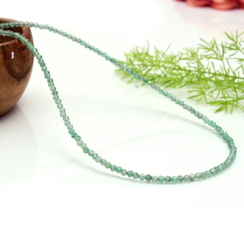 2-3 mm Grüner Aventurin Facettiert Rund Edelstein Perlen Damen Halsband Halsk... - Bild 2 von 4
