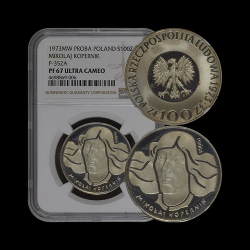 POLAND. 1973, 100 Zlotych, Silver - NGC PF67 - Copernicus, Kopernik, RARE PROBA