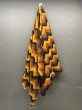 Vintage Crochet Afghan 70s Lap Blanket Handmade Throw Fall Colors 22”x 52”