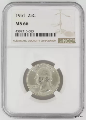1951 P Washington Silver Quarter 25C NGC MS66 Bright White
