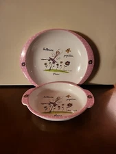 Baby Cie Pink, Girl Melamine Dish Animals in French Set of 2, Adorable 