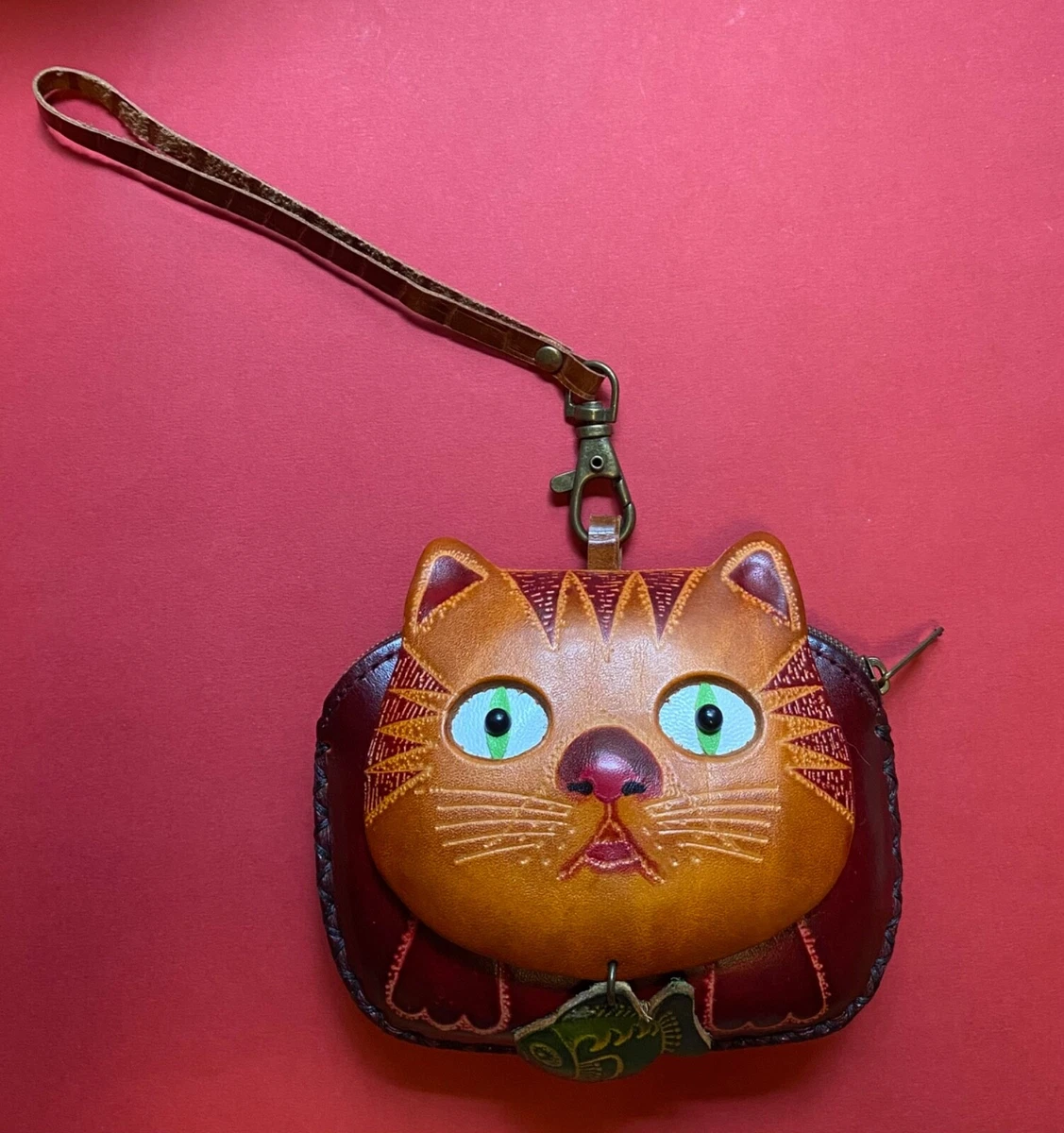Leather cat coin purse discount