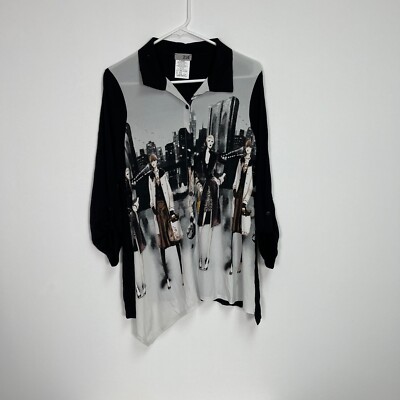 Zoé by Michael Phillips Womens Art to Wear Shirt Medium Roll-Tab Sleeve Black