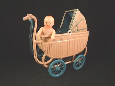 Ancien rare landau miniature tôle lithographié poupée Germany Ges Gesch 1920 TBE - Photo 1/4