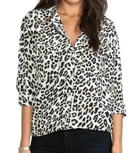 EQUIPMENT FEMME 100% silk leopard print long sleeve button shirt top / sz L
