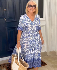 UK Women's V-Neck Floral Long Dress Holiday Summer Plus Size Beach Party Dresses