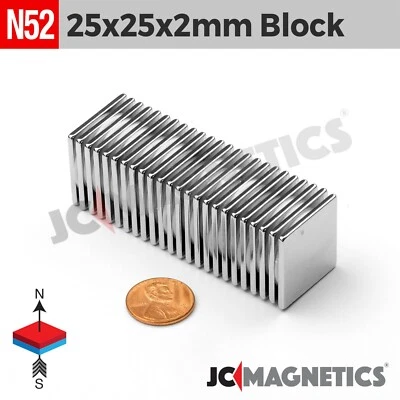 25mm x 25mm x 2mm N52 Thin Strong Rare Earth Neodymium Magnet Block 25x25x2mm - Image 1 of 2