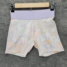 Adidas Shorts Girls Large 14 Techfit Aeroready Pull On White Purple Camo