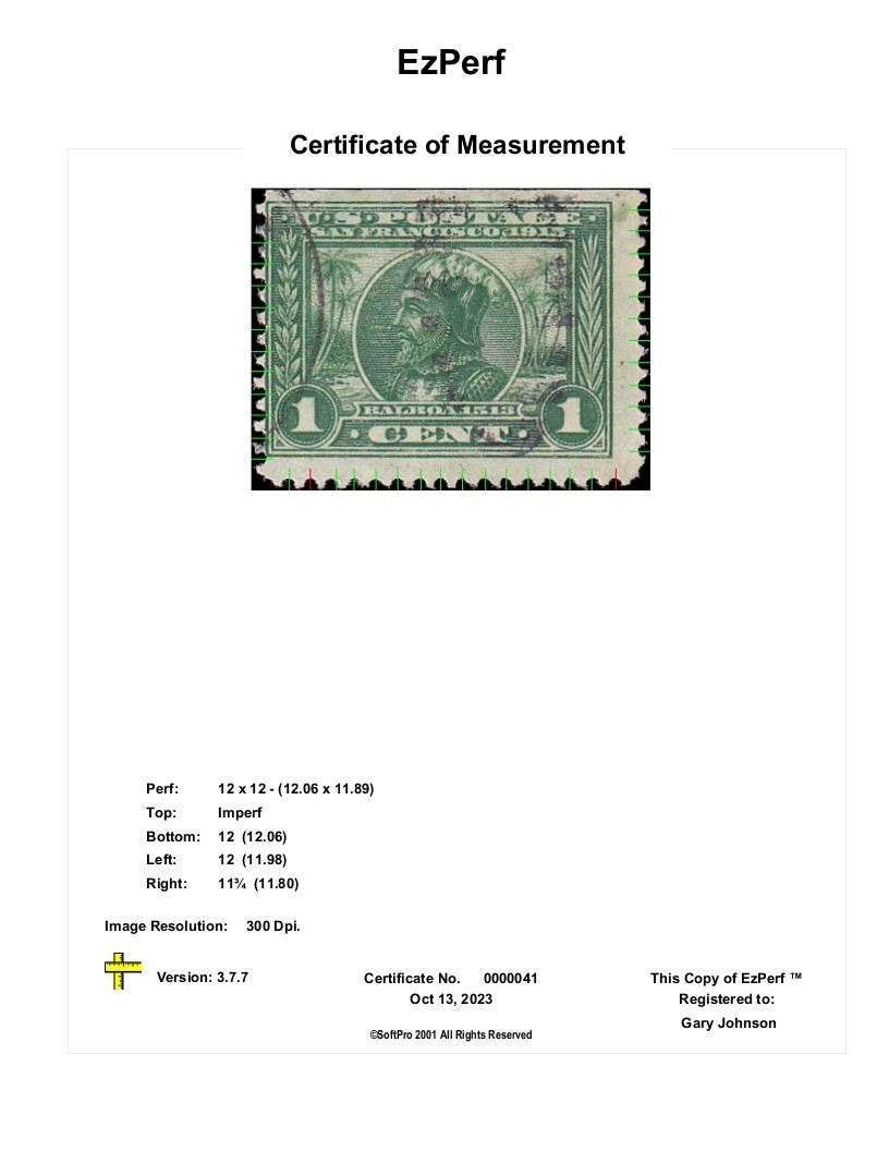 US Stamp #397 - 1913 1¢ Panama-Pacific Exposition, EzPerf™ 12