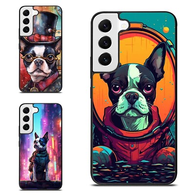 For Samsung Galaxy Z Fold Flip 3 4 5 6 animated boston terrier dog