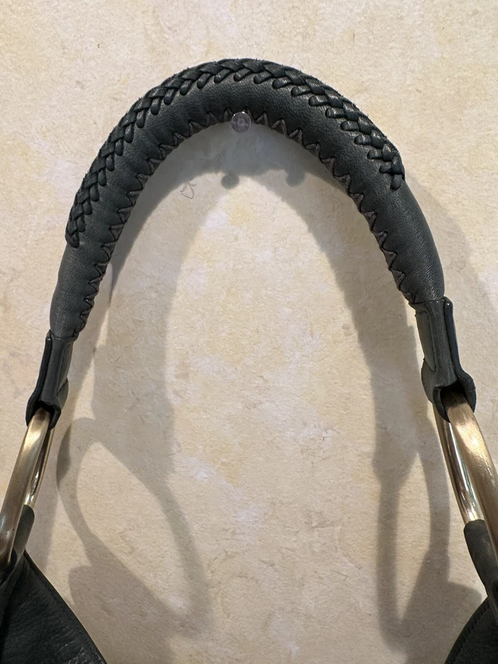 COLE HAAN Pebbled Leather Green Handbag Or Shoulder Small Purse Brass Studs 43 - Image 2 of 4