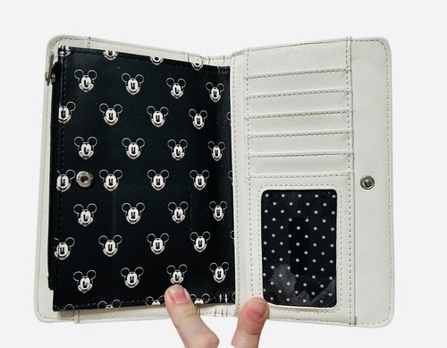 Disney Parks Loungefly Mickey Mouse Wallet Snap Close Cards ID Coin White Black - Picture 4 of 4