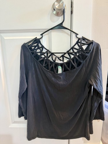 Q&A Black Long Sleeve Top with Strappy Open Back Detail - Size M