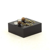 Ohrringe 2 Perlen Topas Du Brazilien + Holz 8 Mm Stahl Golden Made In Germany